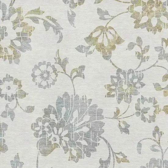 Ivory Gray And Gold Floral Washable Area Rug With UV Protection Photo 3