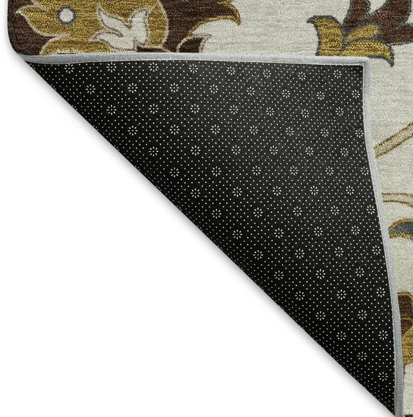 Ivory Gray And Gold Floral Washable Indoor Outdoor Area Rug Photo 5