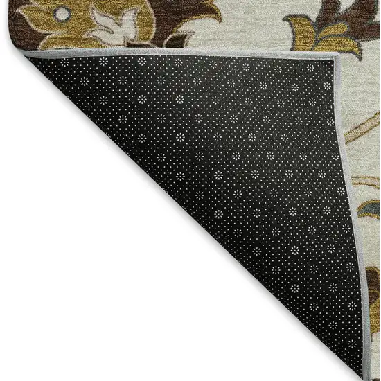 Ivory Gray And Gold Floral Washable Indoor Outdoor Area Rug Photo 6