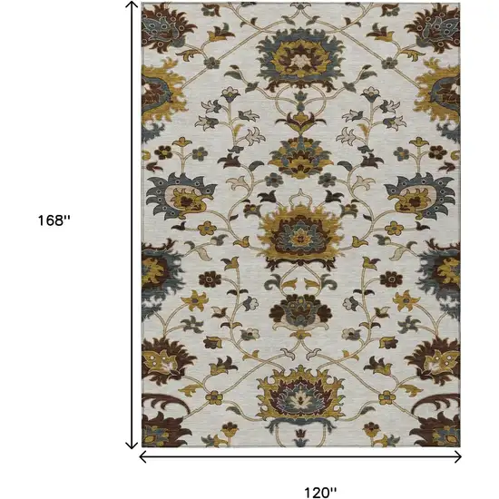 Ivory Gray And Gold Floral Washable Indoor Outdoor Area Rug Photo 3