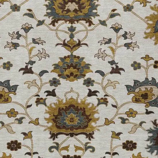 Ivory Gray And Gold Floral Washable Indoor Outdoor Area Rug Photo 7