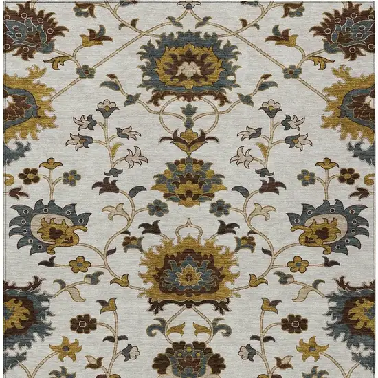 Ivory Gray And Gold Floral Washable Indoor Outdoor Area Rug Photo 4