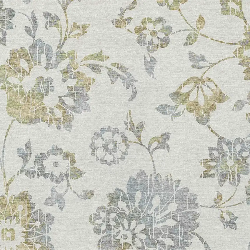 Ivory Gray And Gold Floral Washable Indoor Outdoor Area Rug Photo 6