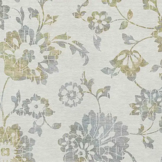 Ivory Gray And Gold Floral Washable Indoor Outdoor Area Rug Photo 6