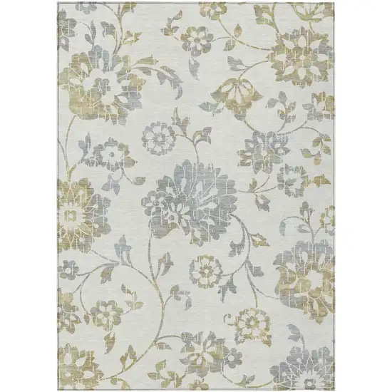 Ivory Gray And Gold Floral Washable Indoor Outdoor Area Rug Photo 2