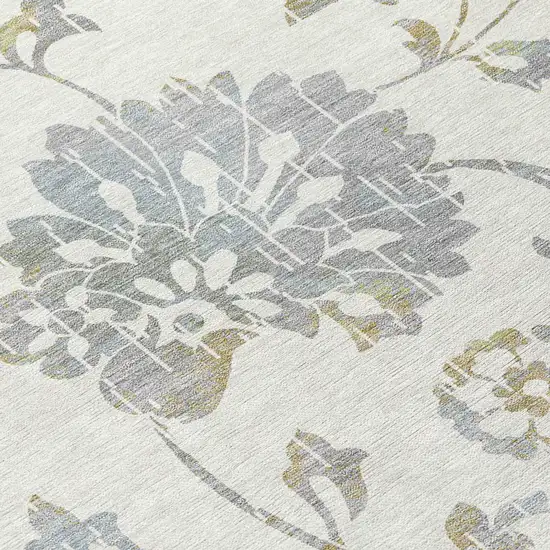 Ivory Gray And Gold Floral Washable Indoor Outdoor Area Rug Photo 7
