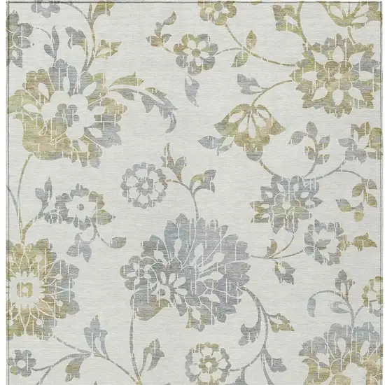 Ivory Gray And Gold Floral Washable Indoor Outdoor Area Rug Photo 8