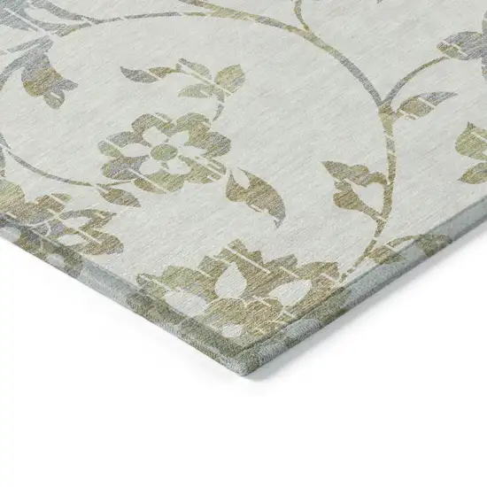 Ivory Gray And Gold Floral Washable Indoor Outdoor Area Rug Photo 4