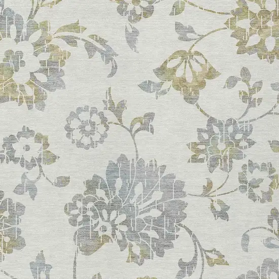 Ivory Gray And Gold Floral Washable Indoor Outdoor Area Rug Photo 6