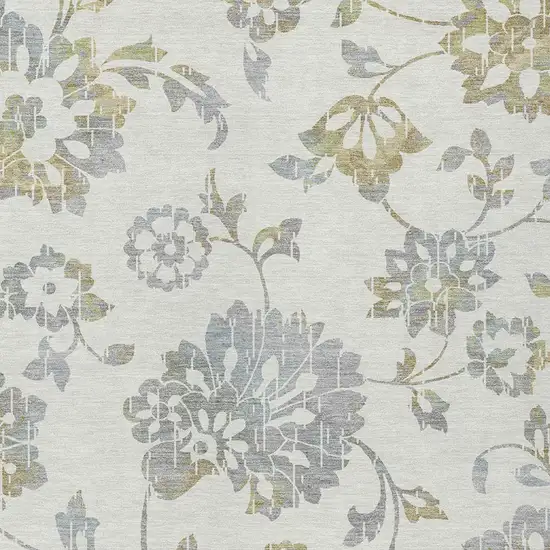 Ivory Gray And Gold Floral Washable Indoor Outdoor Area Rug Photo 6