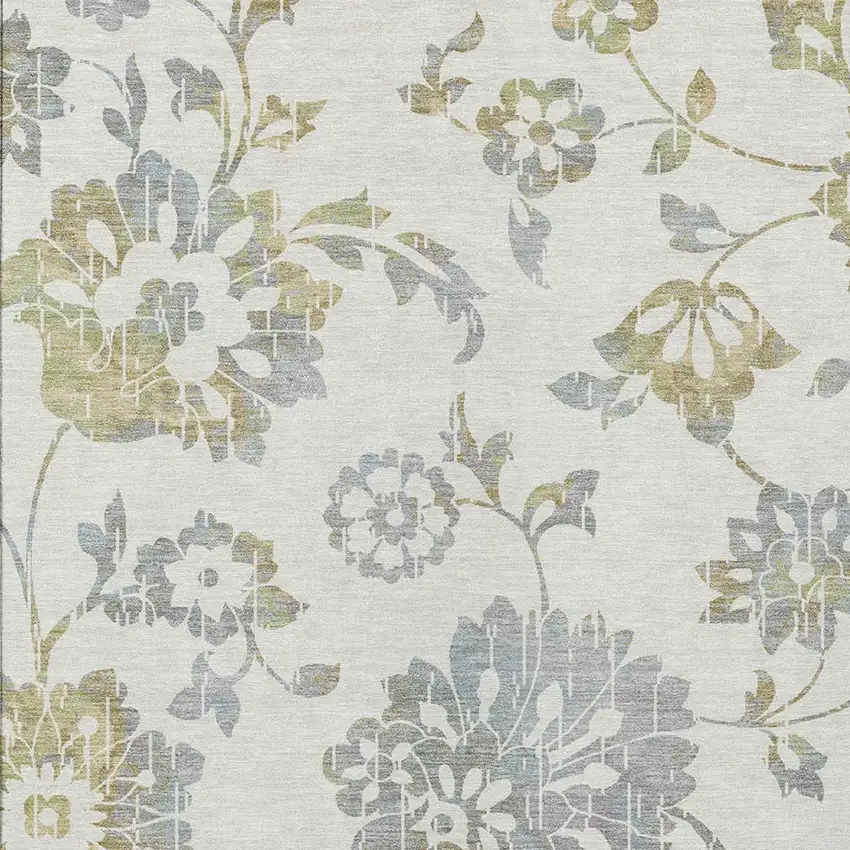 Ivory Gray And Gold Floral Washable Indoor Outdoor Area Rug Photo 6