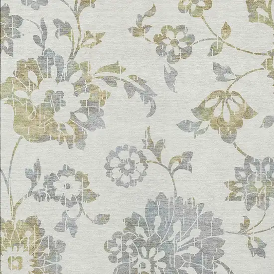 Ivory Gray And Gold Floral Washable Indoor Outdoor Area Rug Photo 6
