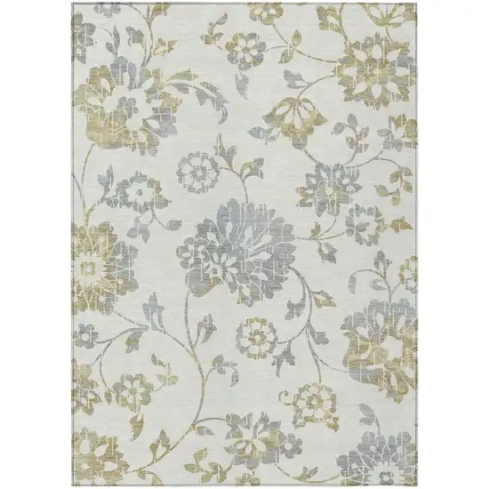 Ivory Gray And Gold Floral Washable Indoor Outdoor Area Rug Photo 2