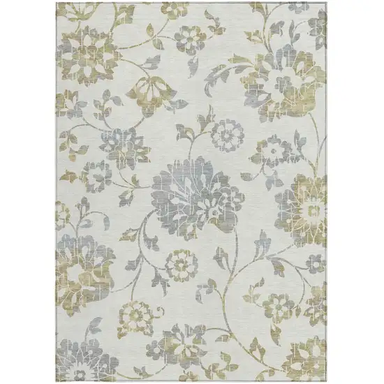 Ivory Gray And Gold Floral Washable Indoor Outdoor Area Rug Photo 8