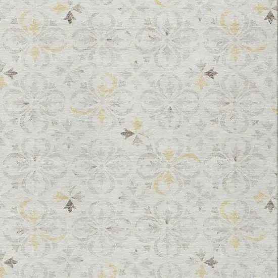 Ivory Gray And Gold Floral Washable Indoor Outdoor Area Rug Photo 6