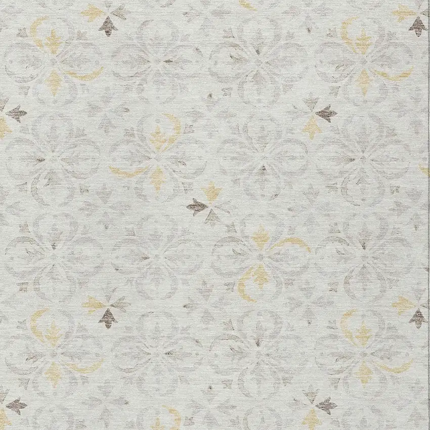 Ivory Gray And Gold Floral Washable Indoor Outdoor Area Rug Photo 6
