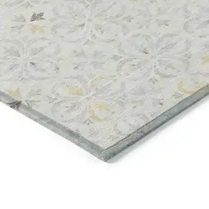 Photo of Ivory Gray And Gold Floral Washable Indoor Outdoor Area Rug