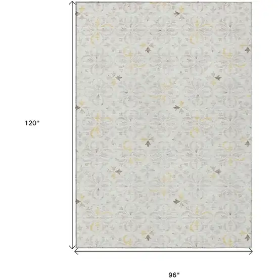 Ivory Gray And Gold Floral Washable Indoor Outdoor Area Rug Photo 3