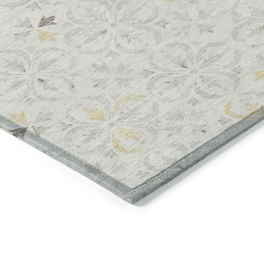 Ivory Gray And Gold Floral Washable Indoor Outdoor Area Rug Photo 4