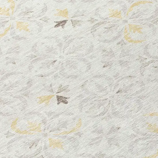 Ivory Gray And Gold Floral Washable Indoor Outdoor Area Rug Photo 5