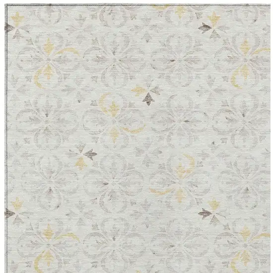 Ivory Gray And Gold Floral Washable Indoor Outdoor Area Rug Photo 6