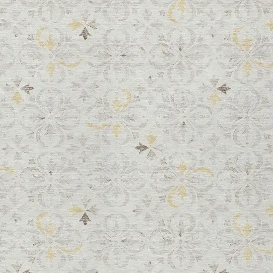 Ivory Gray And Gold Floral Washable Indoor Outdoor Area Rug Photo 6