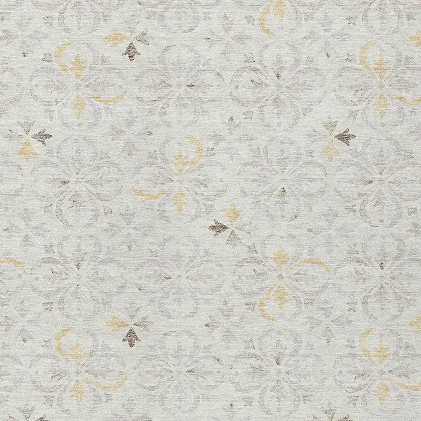 Ivory Gray And Gold Floral Washable Indoor Outdoor Area Rug Photo 6