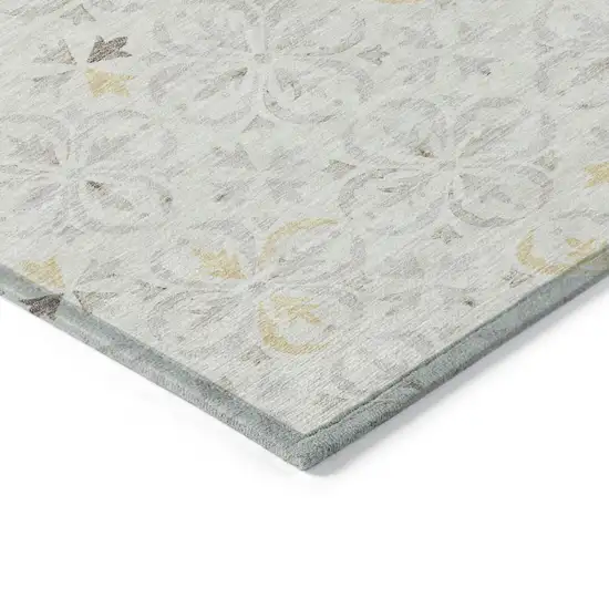 Ivory Gray And Gold Floral Washable Indoor Outdoor Area Rug Photo 4
