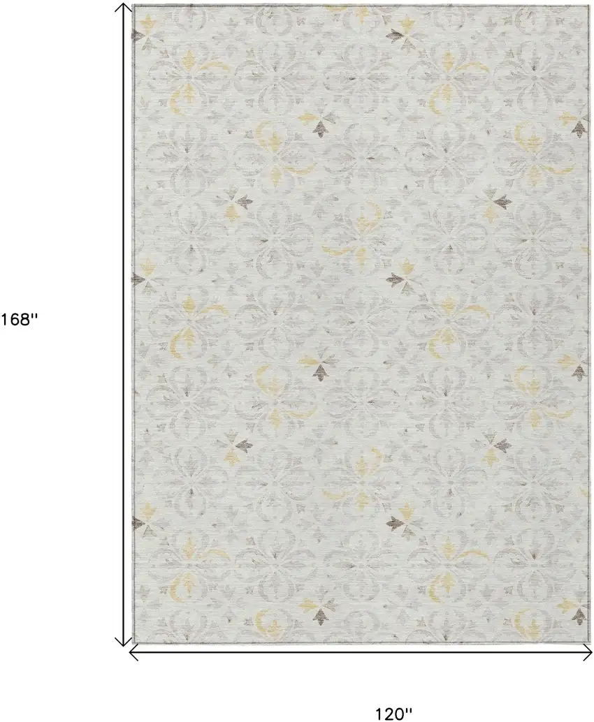 Ivory Gray And Gold Floral Washable Indoor Outdoor Area Rug Photo 3