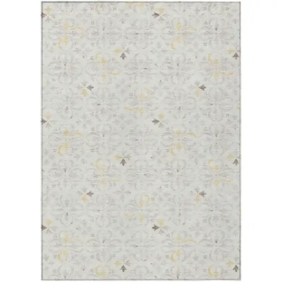 Ivory Gray And Gold Floral Washable Indoor Outdoor Area Rug Photo 2