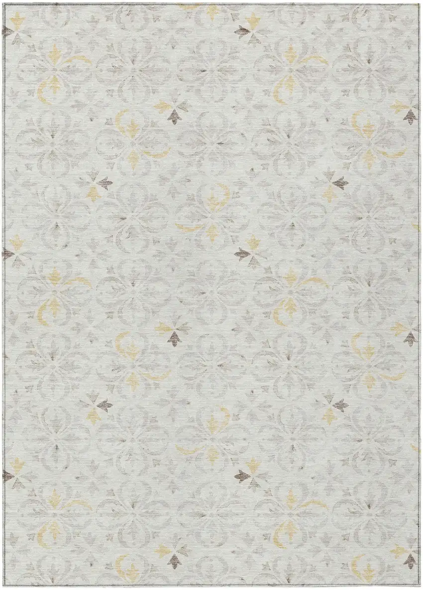 Ivory Gray And Gold Floral Washable Indoor Outdoor Area Rug Photo 2