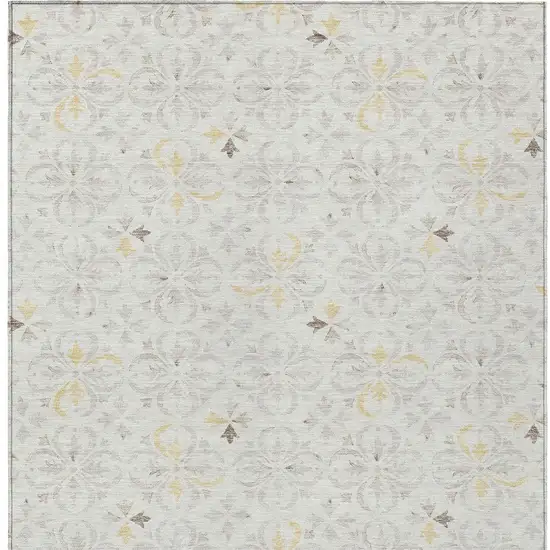 Ivory Gray And Gold Floral Washable Indoor Outdoor Area Rug Photo 6