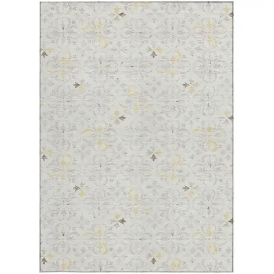 Ivory Gray And Gold Floral Washable Indoor Outdoor Area Rug Photo 7