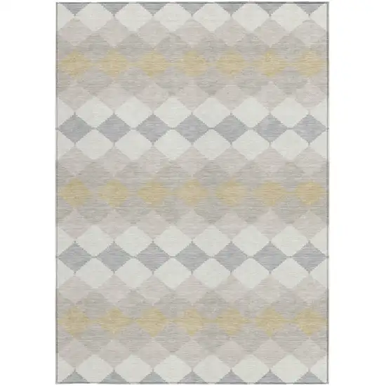 Ivory Gray And Gold Geometric Washable Indoor Outdoor Area Rug Photo 6