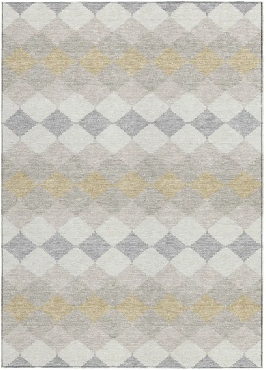 Ivory Gray And Gold Geometric Washable Indoor Outdoor Area Rug Photo 6