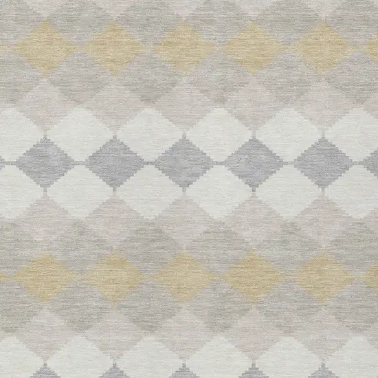Ivory Gray And Gold Geometric Washable Indoor Outdoor Area Rug Photo 5
