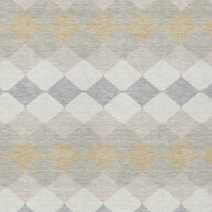Ivory Gray And Gold Geometric Washable Indoor Outdoor Area Rug Photo 5