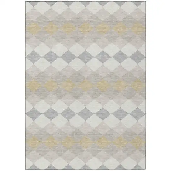 Ivory Gray And Gold Geometric Washable Indoor Outdoor Area Rug Photo 2