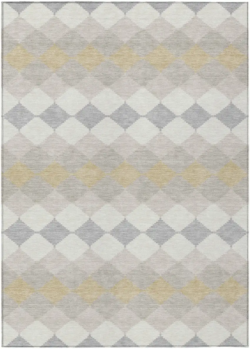 Ivory Gray And Gold Geometric Washable Indoor Outdoor Area Rug Photo 2