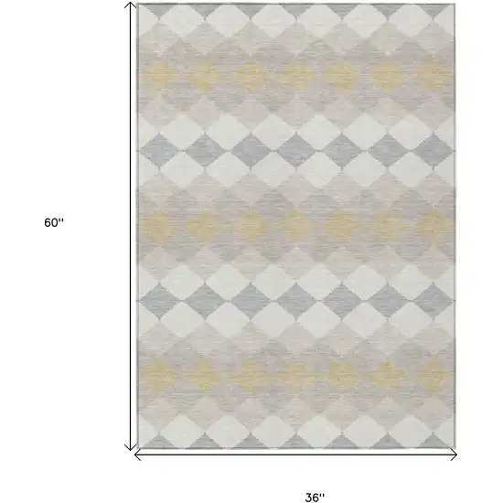 Ivory Gray And Gold Geometric Washable Indoor Outdoor Area Rug Photo 3