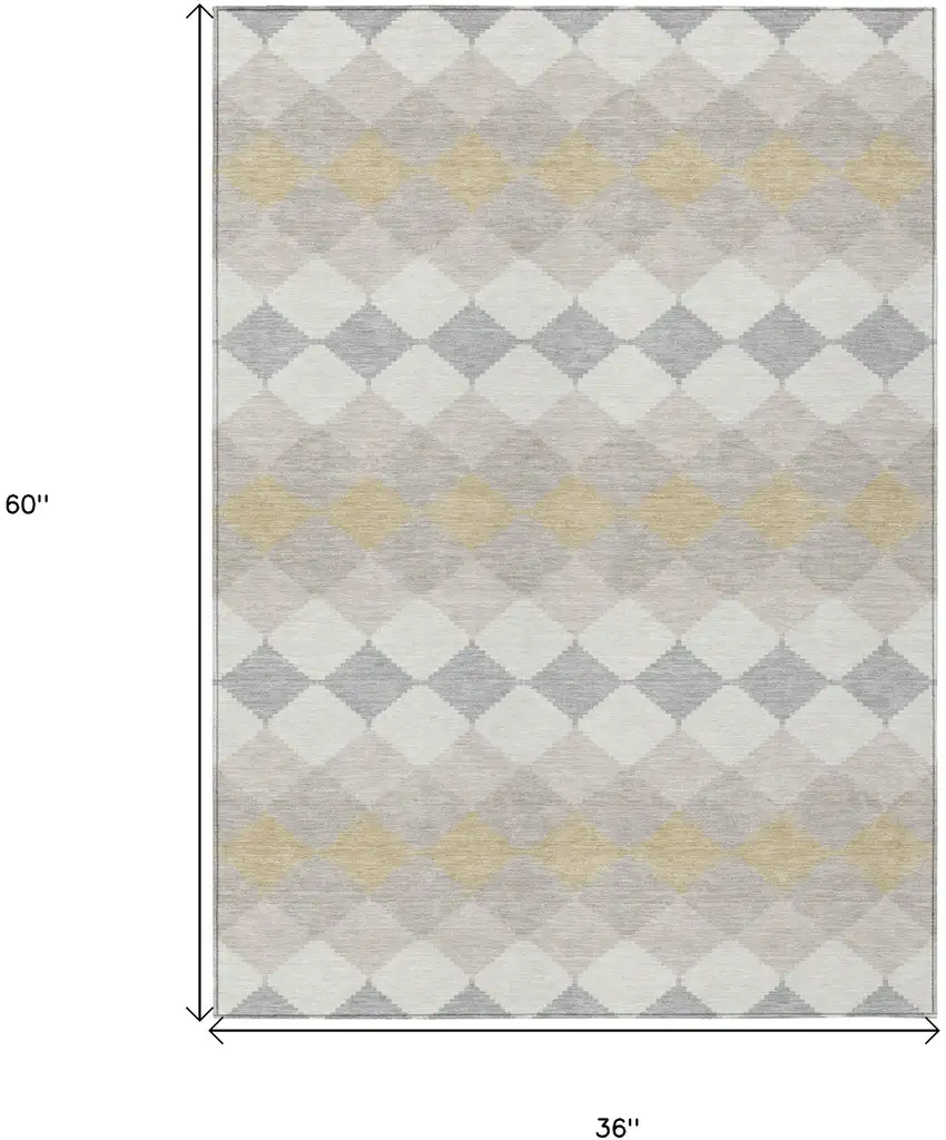 Ivory Gray And Gold Geometric Washable Indoor Outdoor Area Rug Photo 3