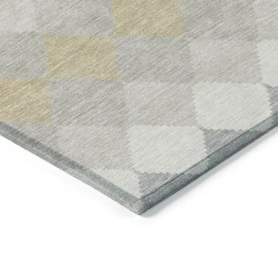 Ivory Gray And Gold Geometric Washable Indoor Outdoor Area Rug Photo 4