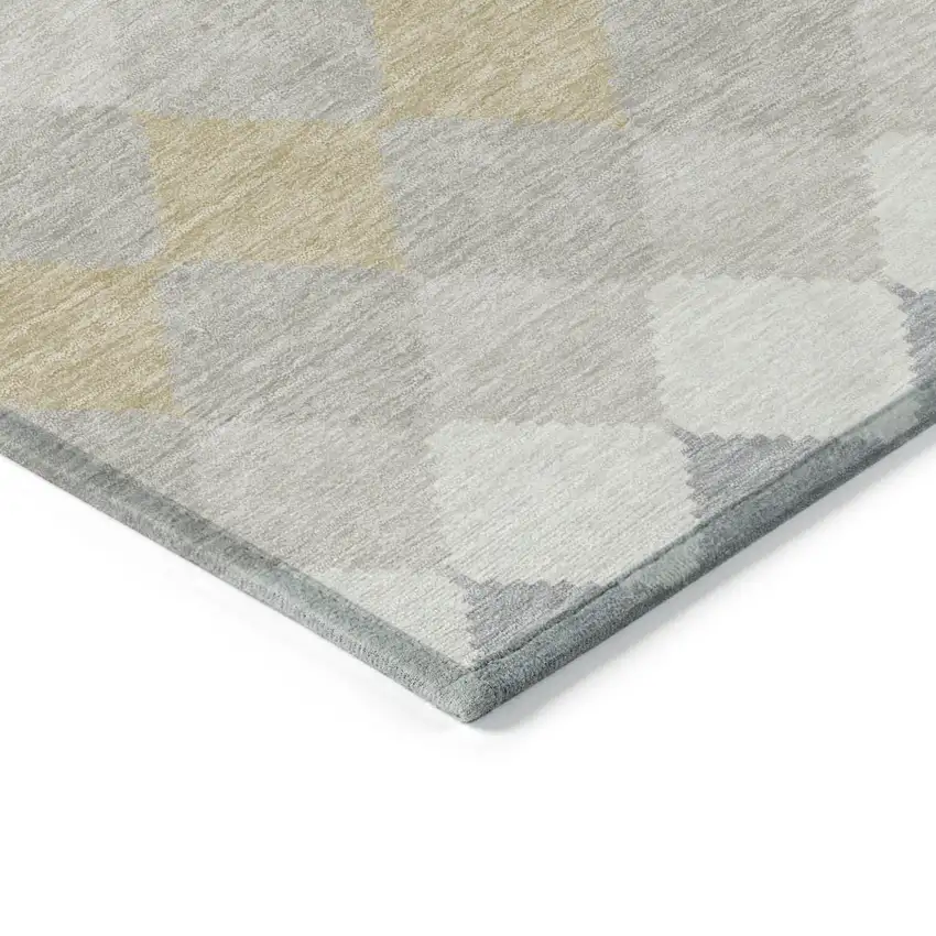 Ivory Gray And Gold Geometric Washable Indoor Outdoor Area Rug Photo 4