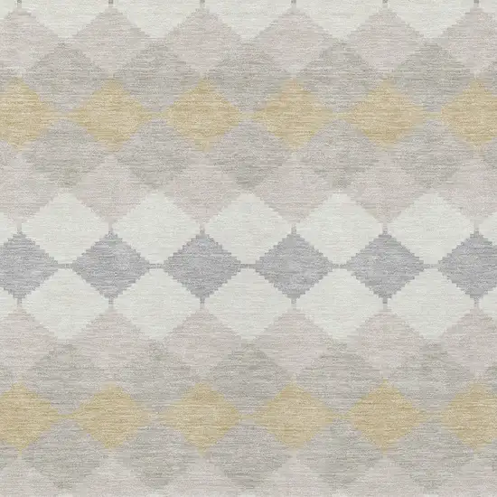 Ivory Gray And Gold Geometric Washable Indoor Outdoor Area Rug Photo 5
