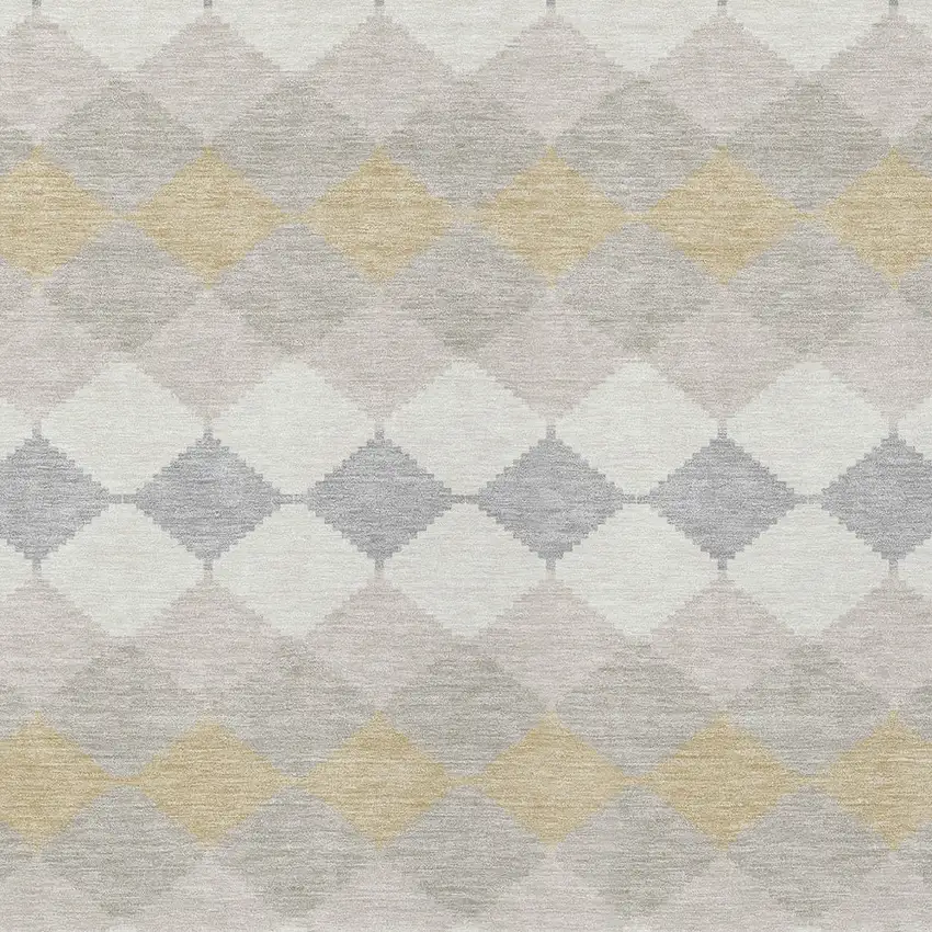 Ivory Gray And Gold Geometric Washable Indoor Outdoor Area Rug Photo 5
