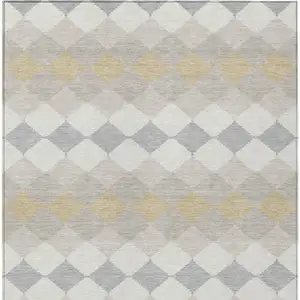 Photo of Ivory Gray And Gold Geometric Washable Indoor Outdoor Area Rug