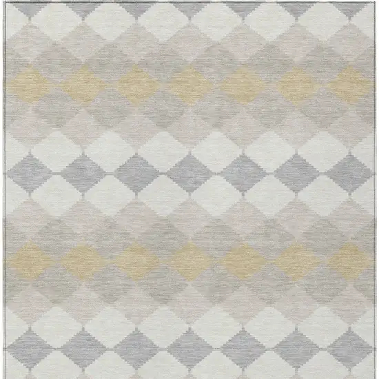 Ivory Gray And Gold Geometric Washable Indoor Outdoor Area Rug Photo 6