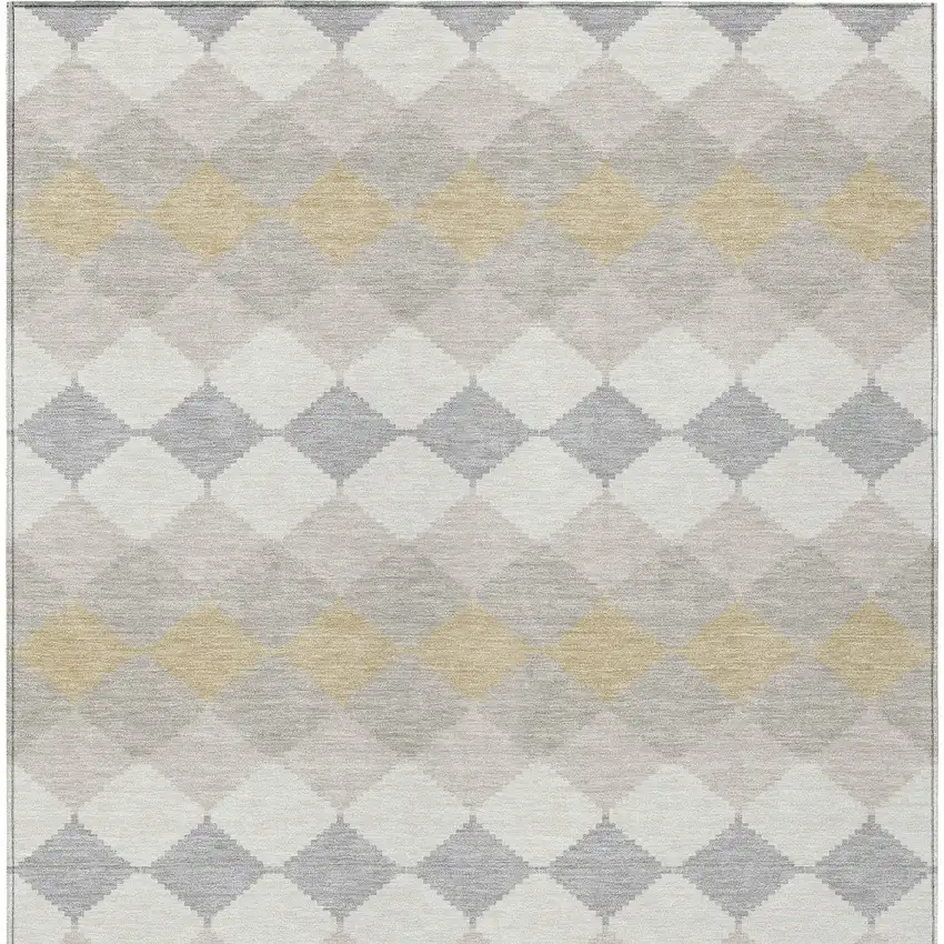 Ivory Gray And Gold Geometric Washable Indoor Outdoor Area Rug Photo 6