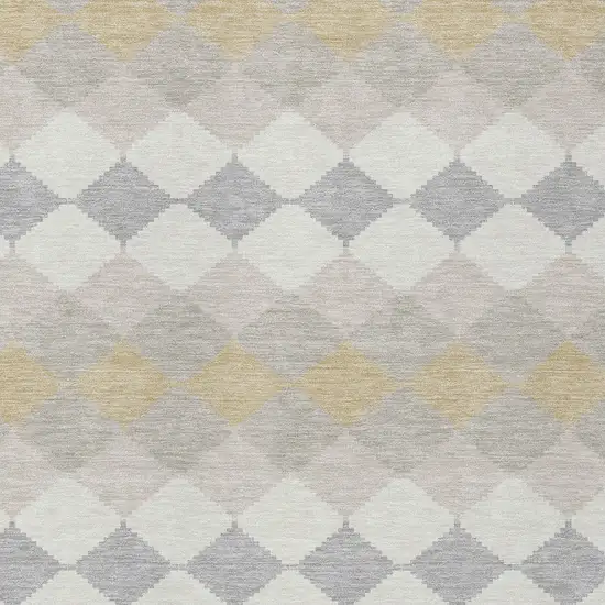 Ivory Gray And Gold Geometric Washable Indoor Outdoor Area Rug Photo 5
