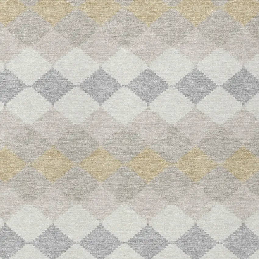 Ivory Gray And Gold Geometric Washable Indoor Outdoor Area Rug Photo 5